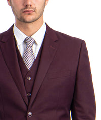 Burgundy 3-piece Wool Suit with Vest