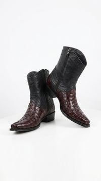 Men’s Black Cherry Caiman Tail Crocodile Boots, European Toe Exotic Western Dress Boots LAB-76B0118