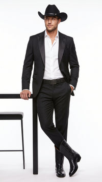 "EJ Samuel Men's Two-Button Velvet Suit in Black"