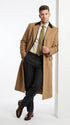 Men’s Beige Camel Chesterfield Overcoat, Wool and Cashmere Full Length Coat with Velvet Collar