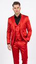 Men’s Red 3 Piece Slim Fit Shiny Satin Suit, Formal Wedding Prom Party Dress Suit