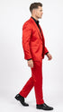 Men’s Red 3 Piece Slim Fit Shiny Satin Suit, Formal Wedding Prom Party Dress Suit