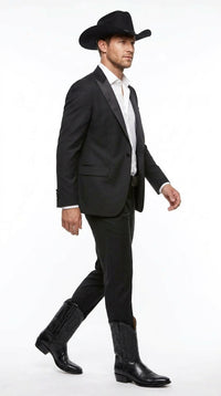 "EJ Samuel Men's Two-Button Velvet Suit in Black"