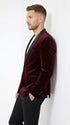 Men’s Burgundy Velvet Dinner Jacket, Designer Black Satin Shawl Lapel Tuxedo Blazer for Weddings, Prom and Formal Events