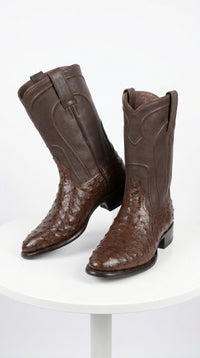 Los Altos Men's Genuine Full Quill Ostrich Brown Roper Toe Boots