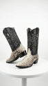 Men’s Natural Python Snakeskin J Toe Cowboy Boots with Black Western Shaft, Exotic Dress Boots