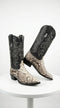 Men’s Natural Python Snakeskin J Toe Cowboy Boots with Black Western Shaft, Exotic Dress Boots