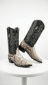 Men’s Natural Python Snakeskin J Toe Cowboy Boots with Black Western Shaft, Exotic Dress Boots
