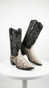 Men’s Natural Python Snakeskin J Toe Cowboy Boots with Black Western Shaft, Exotic Dress Boots