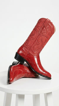 Men’s Red Eel Cowboy Boots with Pointed Toe, Original Leather Western Dress Boots