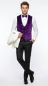 Marco Lorenzo Premium White Paisley 4 Piece Suit with Purple Velvet Shawl Lapel and Matching Bow Tie