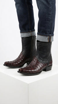 Men’s Black Cherry Caiman Tail Crocodile Boots, European Toe Exotic Western Dress Boots LAB-76B0118