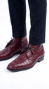 Los Altos Men’s Burgundy Crocodile Shoes, Exotic Gator Lace-Up Formal Dress Shoes