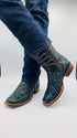 Men’s Rustic Turquoise Pirarucu Exotic Leather Cowboy Boots – Western Square Toe Fish Boots