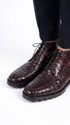 Los Altos Men’s Black Cherry Caiman Belly Boots, Lug Sole Exotic Lace-Up Ankle Boots