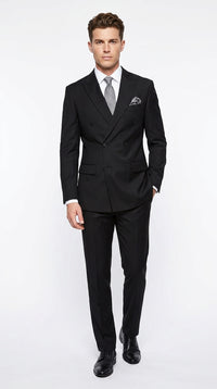Men’s Black Classic Wool Double Breasted Suit, Formal Wedding Business Dress Suit