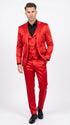 Men’s Red 3 Piece Slim Fit Shiny Satin Suit, Formal Wedding Prom Party Dress Suit