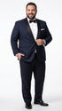 Men’s Daniel Craig James Bond Navy Blue Tuxedo Costume, 007 Inspired Black Satin Shawl Lapel Formal Wedding Suit