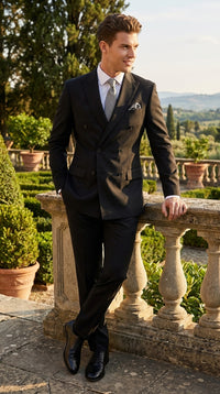 Men’s Black Classic Wool Double Breasted Suit, Formal Wedding Business Dress Suit