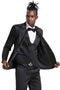 Men's One Button Vested Shiny Satin Sharkskin Prom & Wedding Party Suit In Black