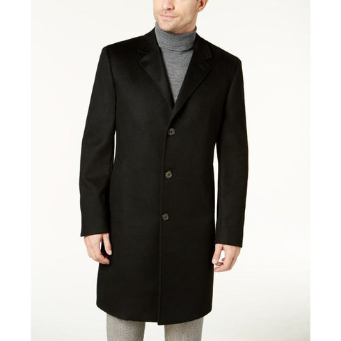 Mens Classic-Fit Cashmere Black Overcoat