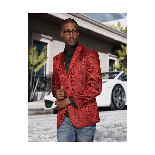 Men Paisley Blazer Jacket Red Sport Coat