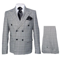 Men's Grey Glen Plaid Double-Breasted Suit – Classic Prince of Wales Check Two-Piece Set By Rossiman