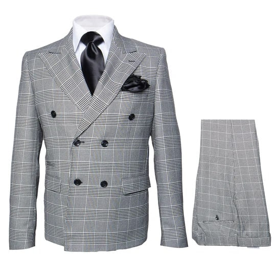 Men's Grey Glen Plaid Double-Breasted Suit – Classic Prince of