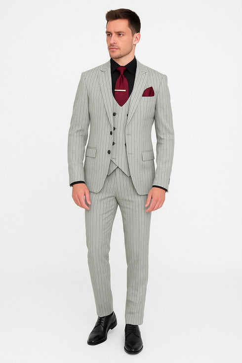 Men's Grey and Black Pinstripe Three-Piece Suit 1920s Suit Gangster Stripe Vintage Look