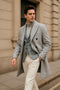 Men's Light Gray Double-Breasted Overcoat with Windowpane Vest – 3-Piece Wool Fabric By Alberto Nardoni