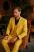 Men's Yellow 3-Piece Suit with Black Dress Shirt – Modern Slim Fit Formal Attire