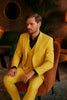 Men's Yellow 3-Piece Suit with Black Dress Shirt – Modern Slim Fit Formal Attire
