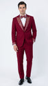 Men's Burgundy and White Embellished Tuxedo Suit – Slim Fit 3-Piece Formal Wedding, Prom, and Gala Outfit