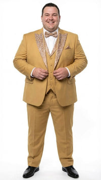 Men's Gold Embellished Tuxedo Suit + Bowtie – Slim Fit Jacket, Vest and Tailored Pants
