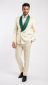 Men's Ivory and Emerald Green Jacquard Tuxedo Suit + Bowtie – 3-Piece Formal Wedding, Prom, and Gala Outfit