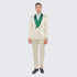 Men's Ivory and Emerald Green Jacquard Tuxedo Suit + Bowtie – 3-Piece Formal Wedding, Prom, and Gala Outfit