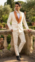 Men's Ivory and Gold Jacquard Tuxedo Suit + Bowtie – Formal Wedding, Prom, and Gala Outfit in Cream Off White color