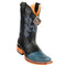 Men's King Exotic Ostrich Leg Square Toe Boots With Saddle Handmade Blue Jean (48170514)