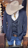 Mens Navy Western Suit Blazer with Double-Breasted Vest – Modern Cowboy Formal Outfit