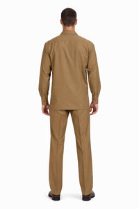 Mens Luxury Caramel Wool Two-Piece Leisure Walking Suit