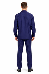 Mens Luxury Navy Blue Wool Two-Piece Leisure Walking Suit
