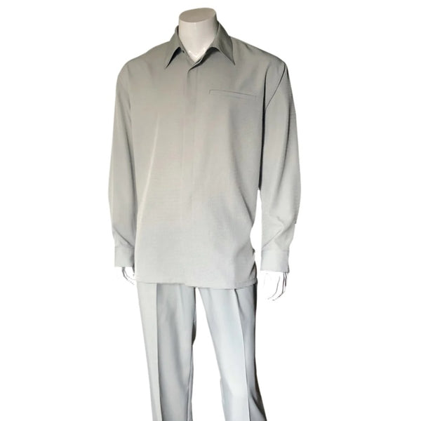 Men's 2 piece Sets long sleeve french front walking suit in silver