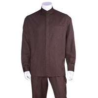 Men's 2 piece Sets long sleeve mandarin collar casual leisure set in brown