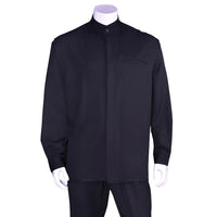 Men's 2 piece Sets long sleeve mandarin collar casual leisure set in navy