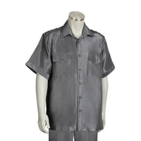 Men's 2 piece Sets short sleeve leisure set walking suit in metallic charcoal grey