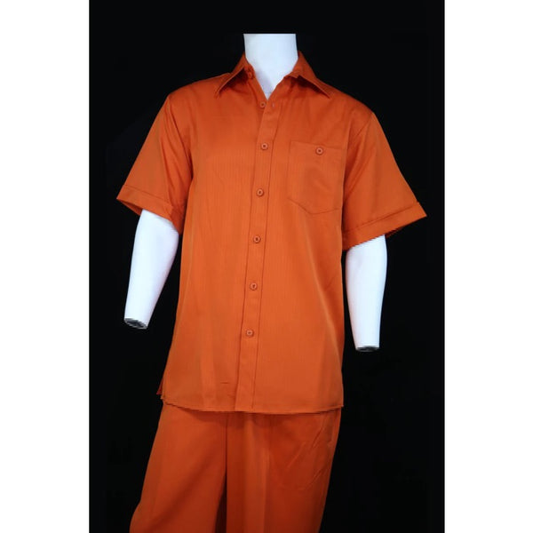 Men's 2 piece Sets short sleeve leisure walking suit in ribbed orange