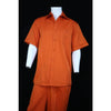Men's 2 piece Sets short sleeve leisure walking suit in ribbed orange