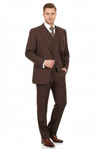 Men’s Brown Pinstripe 3-Piece Suit
