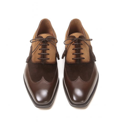 Men Brown and Cognac Suede Wing Tip Oxford By Mezlan Made In Spain Brand