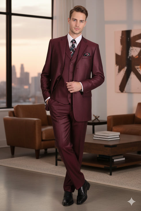 Men’s Burgundy 3-Piece Suit – Burgundy